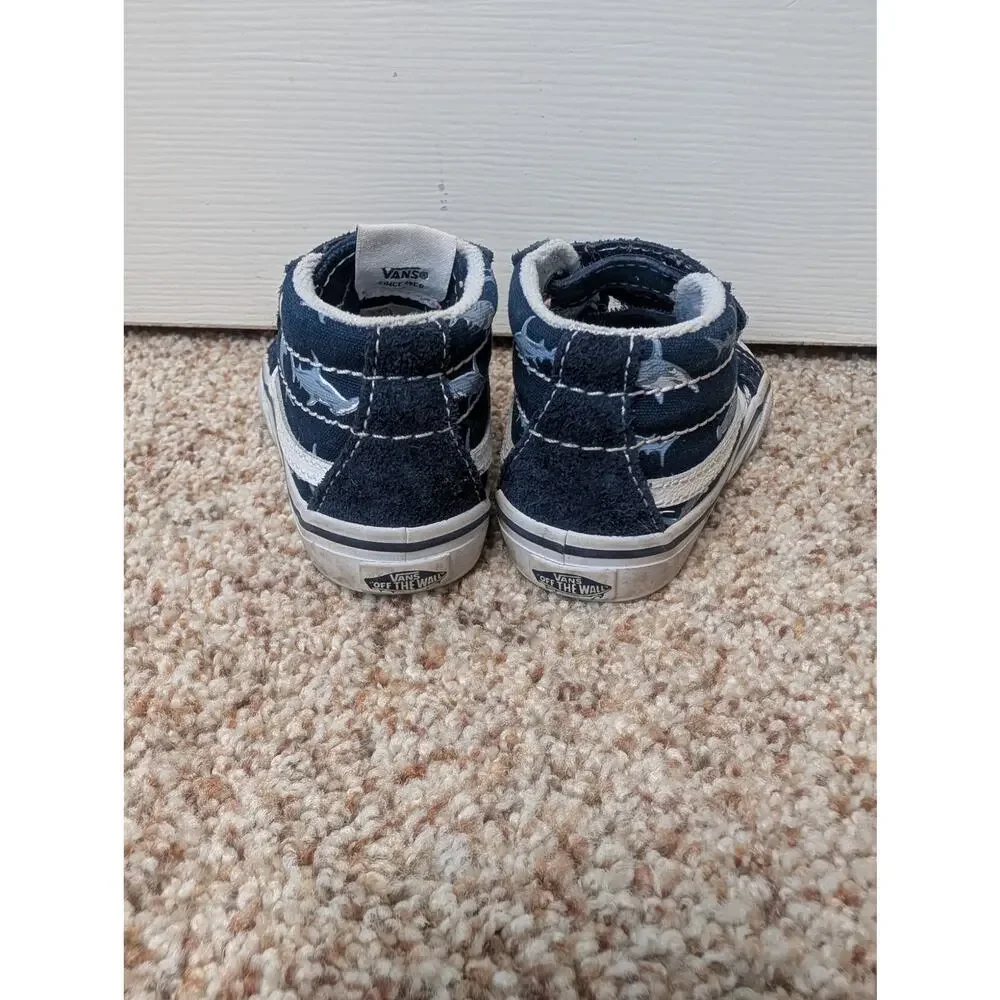 Vans Sk8-Hi Shark Navy Blue Canvas Toddler Size 5.5 High Top Sneakers Hook Loop
